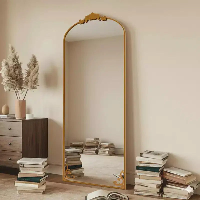 65x22 Arched Full Length Mirror Metal Vintage Mirror Baroque Style,Antique Gold