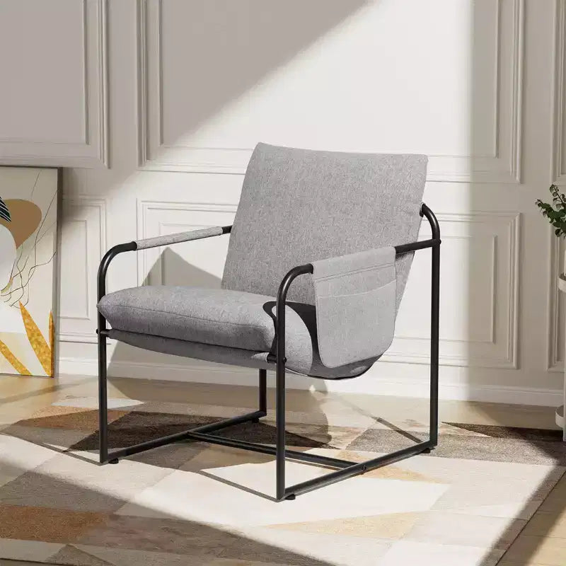 Hommpa Mid-century Accent Chair Ergonomic Linen Armchair with Side Pockets &amp; Steel Frame Gray