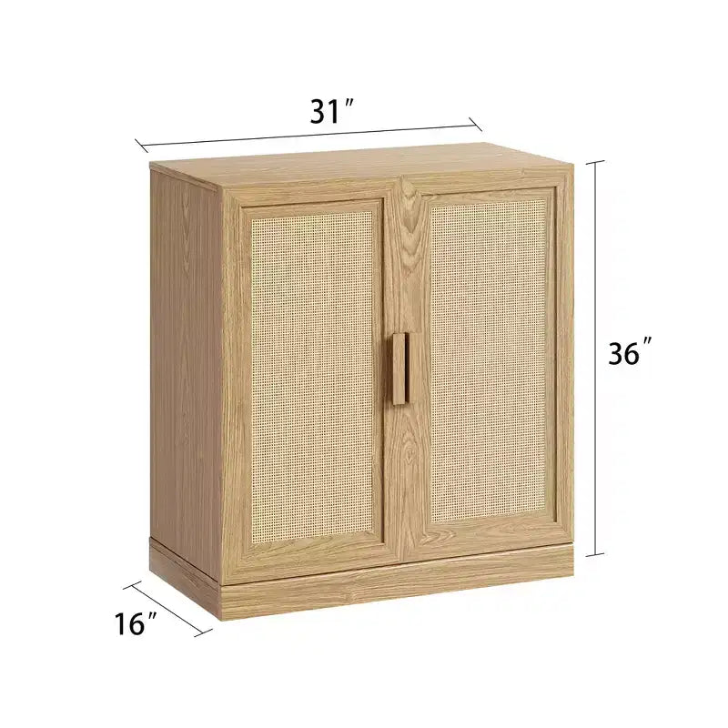 Buffet Armoire 36x62x16 Effet Bois, Organisateur de Rangement avec Étagères Réglables et Portes en Rotin pour Cuisine Chambre Salon/Salle à Manger