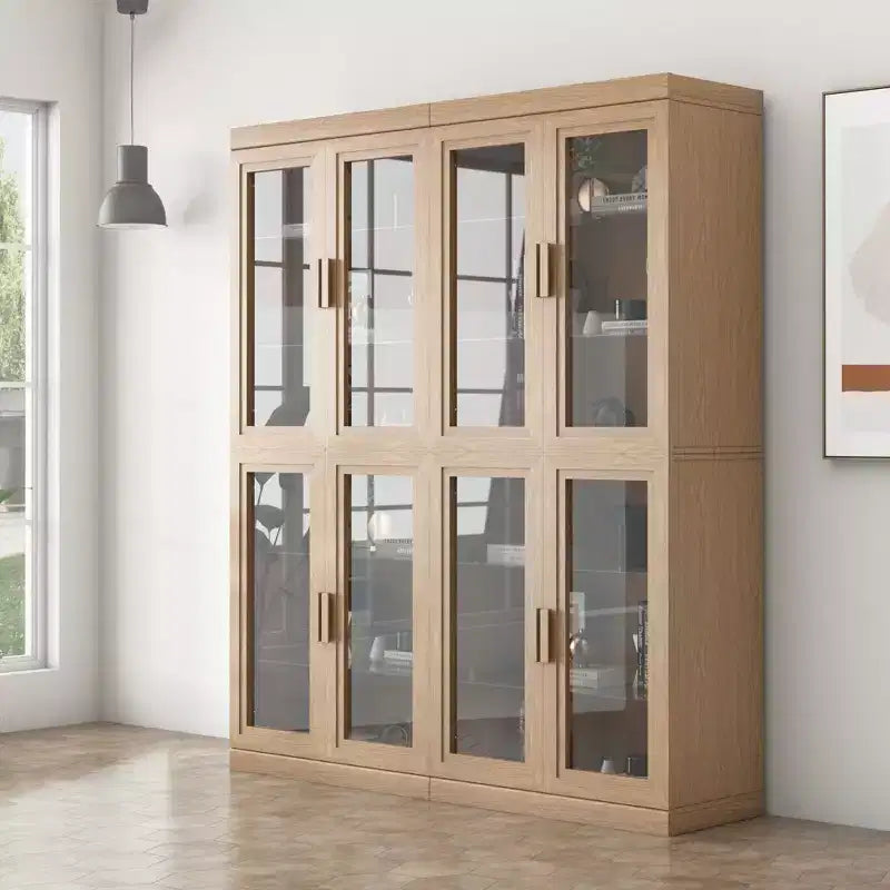 72x62x16 Wood Accent Cabinet, Storage Organizer with Adjustable Shelves and Glass Doors for Kitchen Bedroom Entryway Living/Dinning Room