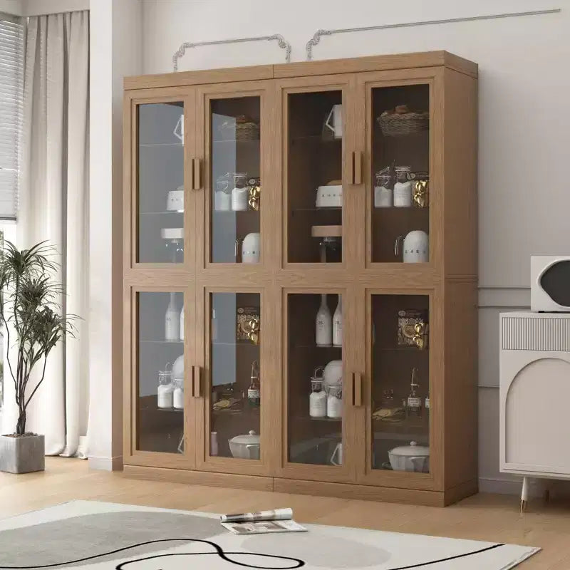 Meuble d'appoint en bois 72x62x16, Organiseur de rangement avec étagères réglables et portes vitrées pour Cuisine Chambre Entrée Salon/Salle à manger