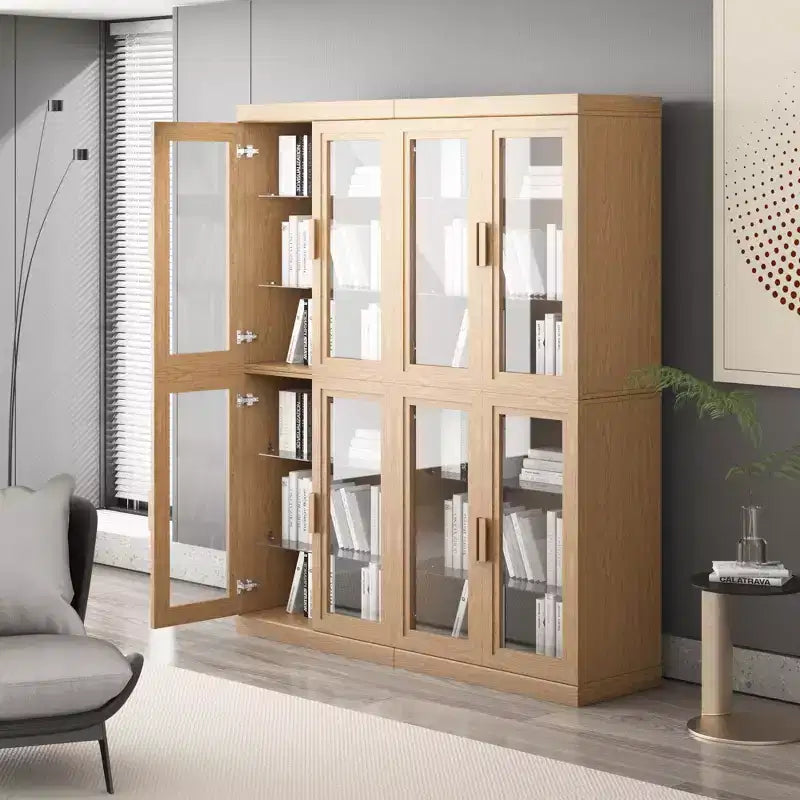 Meuble d'appoint en bois 72x62x16, Organiseur de rangement avec étagères réglables et portes vitrées pour Cuisine Chambre Entrée Salon/Salle à manger