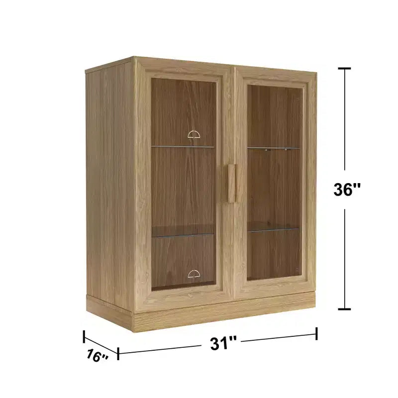 Meuble d'appoint en bois 72x62x16, Organiseur de rangement avec étagères réglables et portes vitrées pour Cuisine Chambre Entrée Salon/Salle à manger