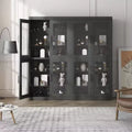 Wood Accent Cabinet in Black, Storage Organizer with Adjustable Shelves and Glass Doors for Kitchen Bedroom Living Room Dinning Room