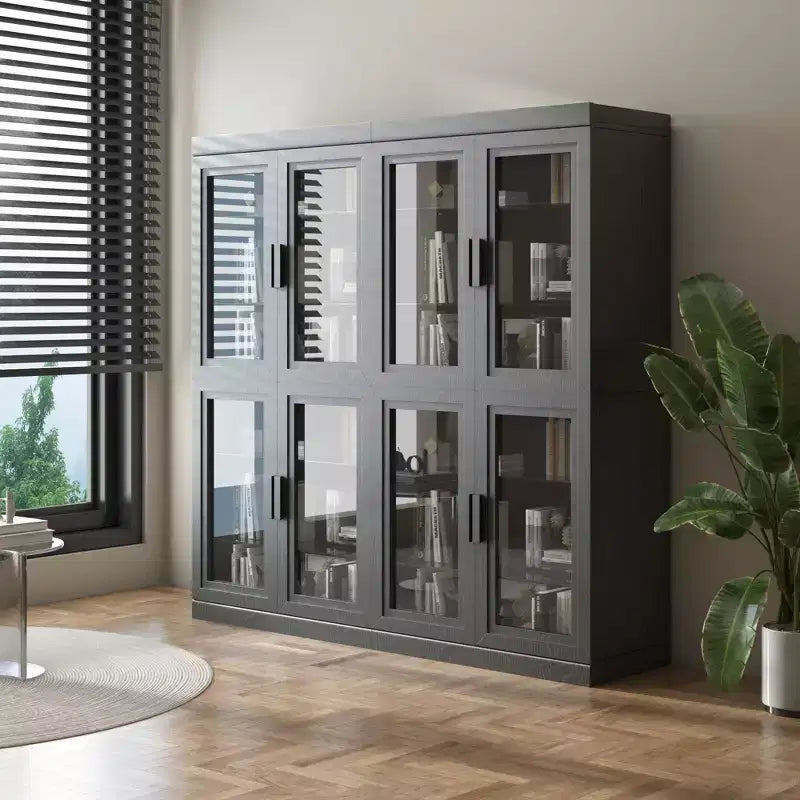 Meuble d'appoint en bois noir, organisateur de rangement avec étagères réglables et portes vitrées pour cuisine, chambre, salon, salle à manger