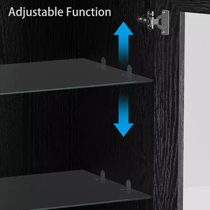 Meuble d'appoint en bois noir, organisateur de rangement avec étagères réglables et portes vitrées pour cuisine, chambre, salon, salle à manger