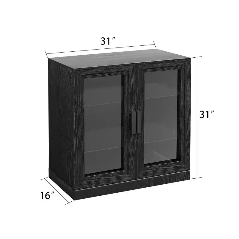 Meuble d'appoint en bois noir, organisateur de rangement avec étagères réglables et portes vitrées pour cuisine, chambre, salon, salle à manger