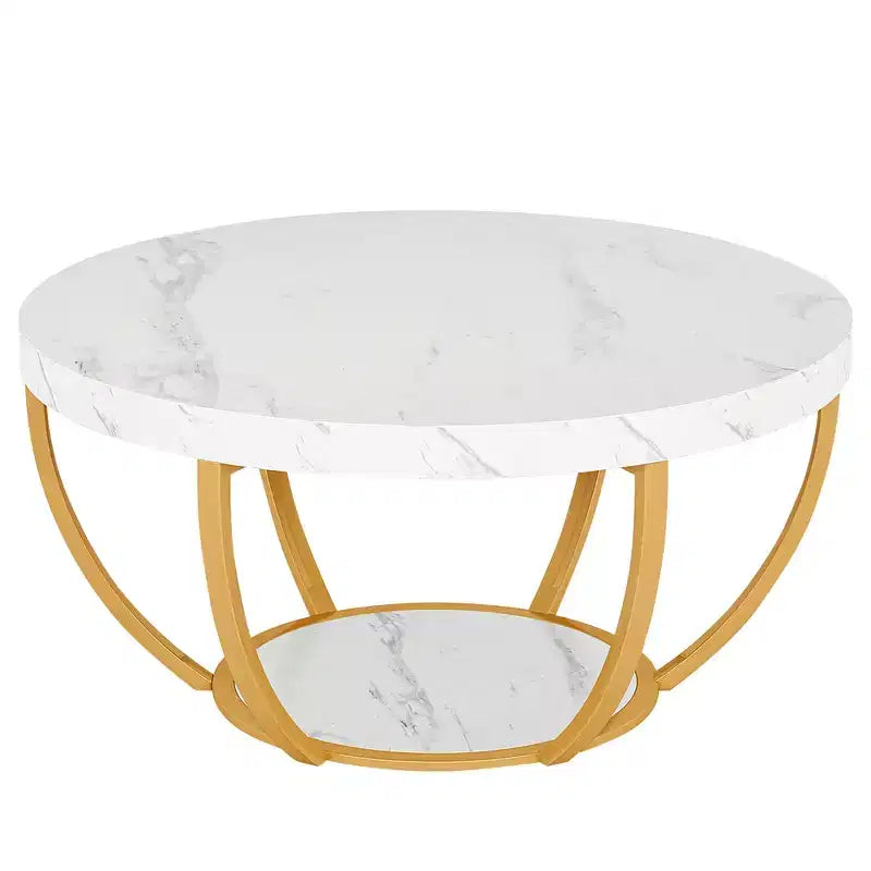 Table basse ronde à 2 niveaux en bois d'ingénierie épaissi, base en métal robuste