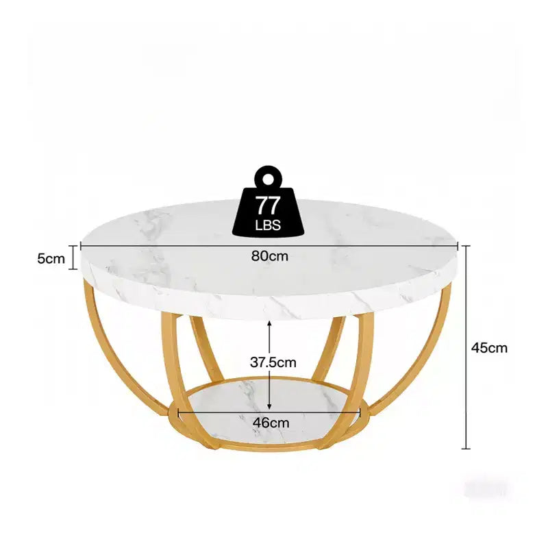 Table basse ronde à 2 niveaux en bois d'ingénierie épaissi, base en métal robuste