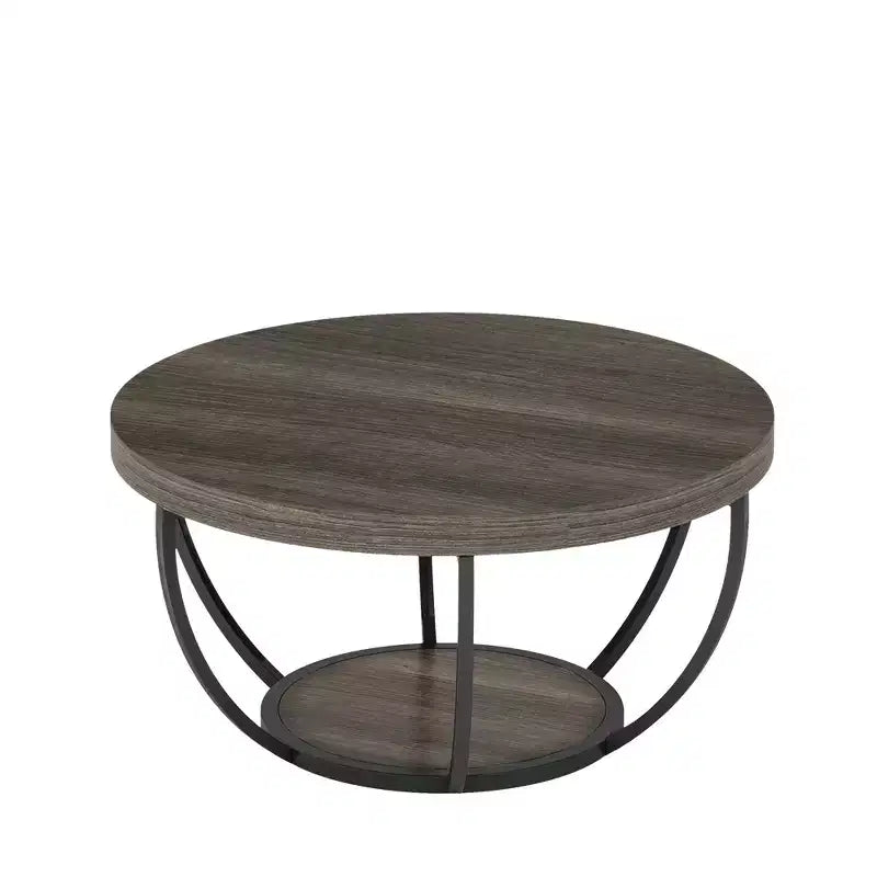 Table basse ronde à 2 niveaux en bois d'ingénierie épaissi, base en métal robuste