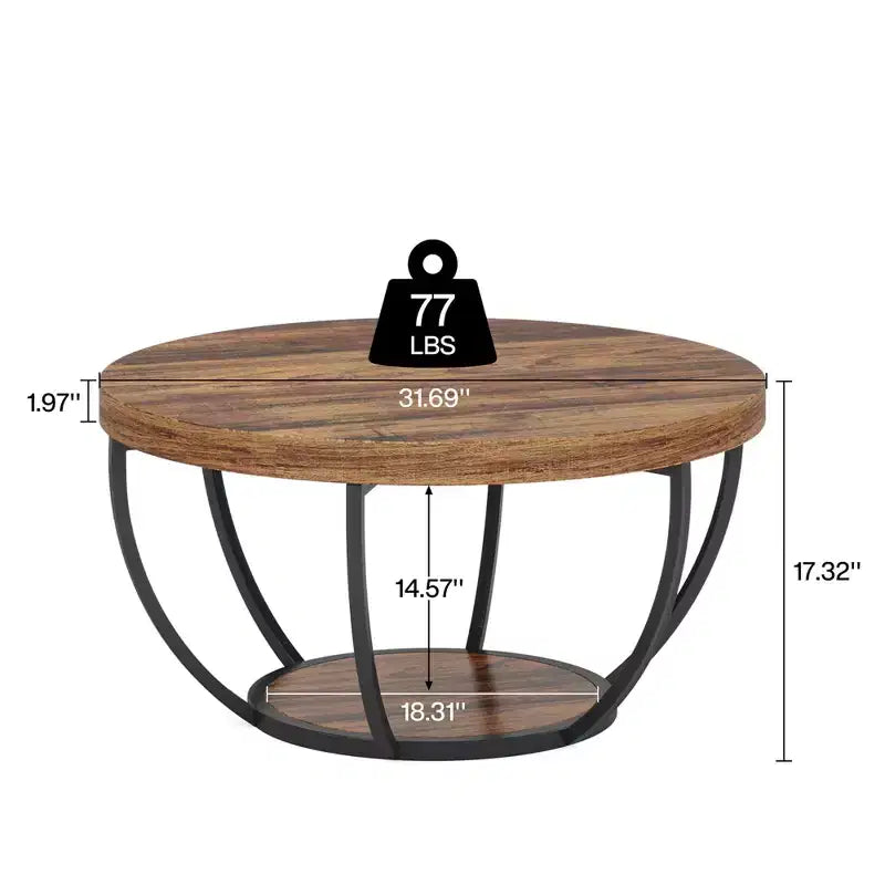 Table basse ronde à 2 niveaux en bois d'ingénierie épaissi, base en métal robuste