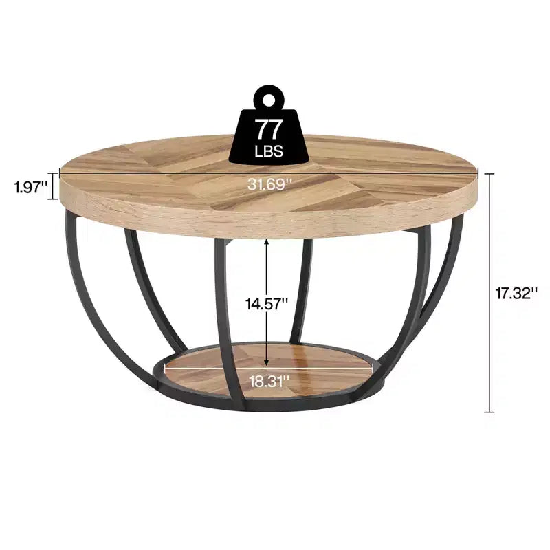 Table basse ronde à 2 niveaux en bois d'ingénierie épaissi, base en métal robuste