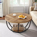 MAYEERTY 2 Tier Round Coffee Table Thickened Engineered Wood Sturdy Metal Base