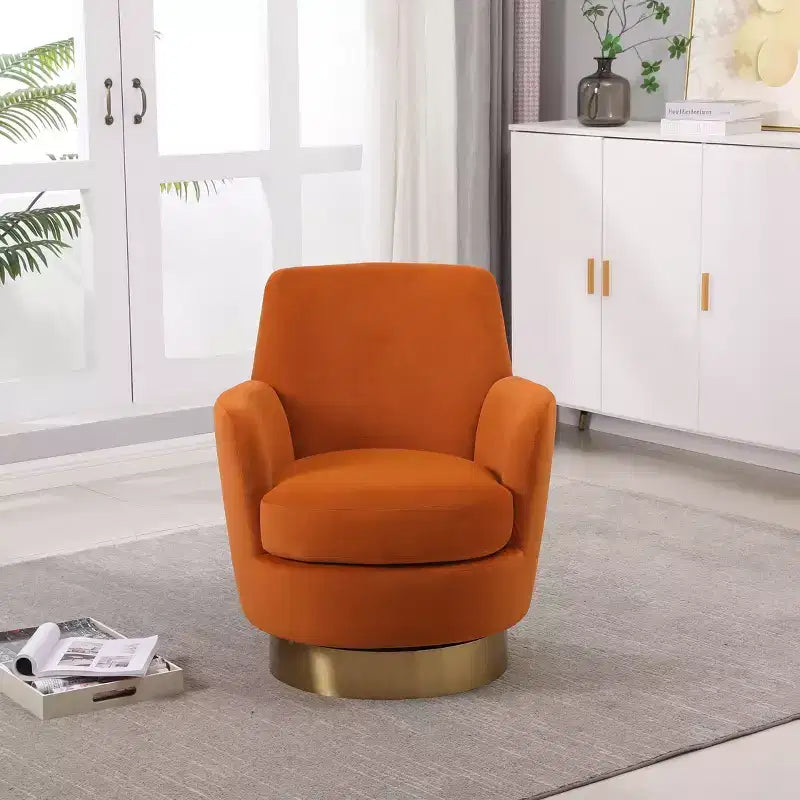 Okak Modern Swivel Barrel Accent Chair, Round Barrel Chairs with Gold Stainless Steel Base, for Living Room Bedroom