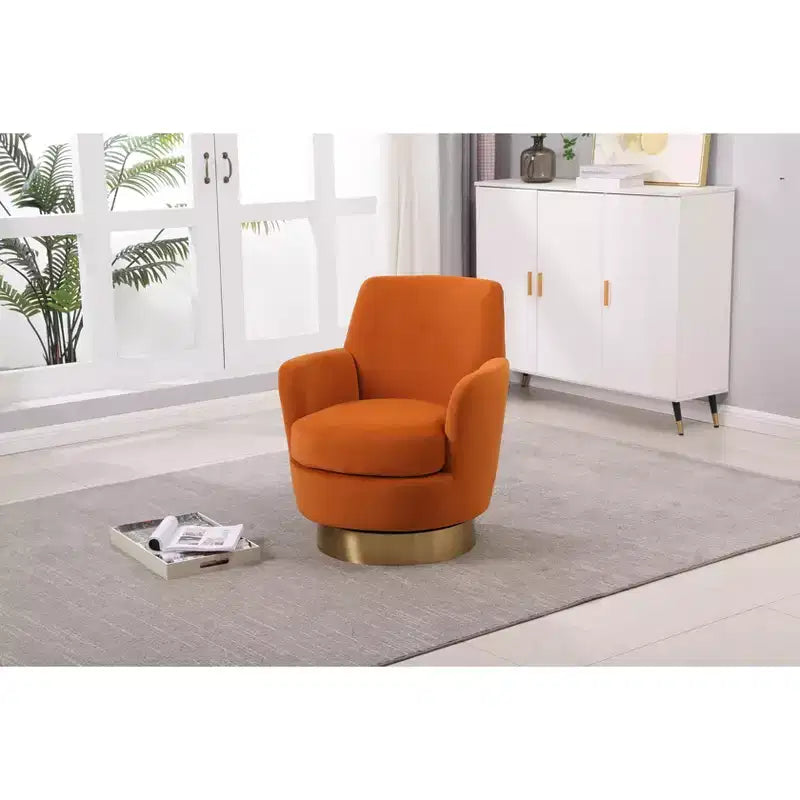 Fauteuil tonneau pivotant moderne, Fauteuils tonneau ronds avec base en acier inoxydable doré, pour Salon Chambre