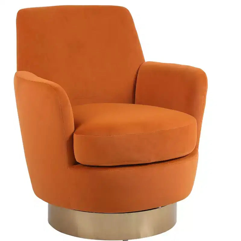 Fauteuil tonneau pivotant moderne, Fauteuils tonneau ronds avec base en acier inoxydable doré, pour Salon Chambre