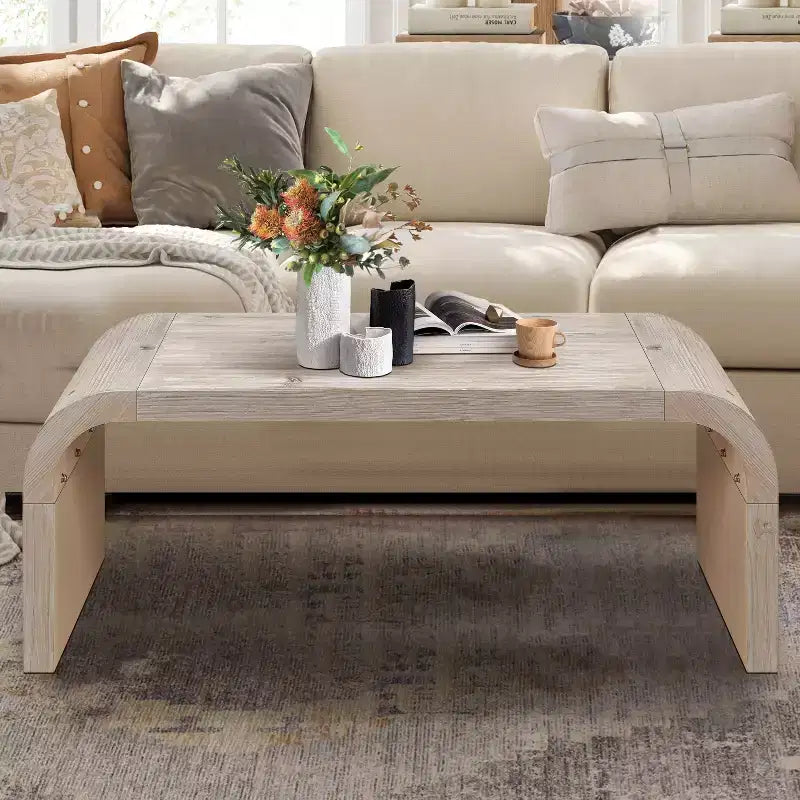 Table Basse Artisanale de Ferme, Design Art Déco Courbé pour Salon/Bureau, Gain de Place, Montage Facile