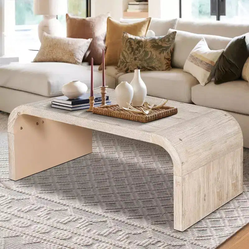 Table Basse Artisanale de Ferme, Design Art Déco Courbé pour Salon/Bureau, Gain de Place, Montage Facile