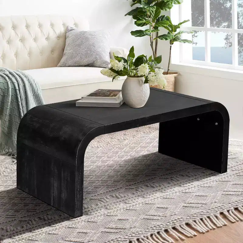 Table Basse Artisanale de Ferme, Design Art Déco Courbé pour Salon/Bureau, Gain de Place, Montage Facile