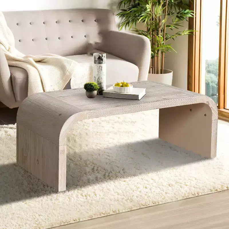 Okak Farmhouse Crafts Coffee Table Curved Art Deco Design for Living Room/Office, Space-Saving,Easy Assembly
