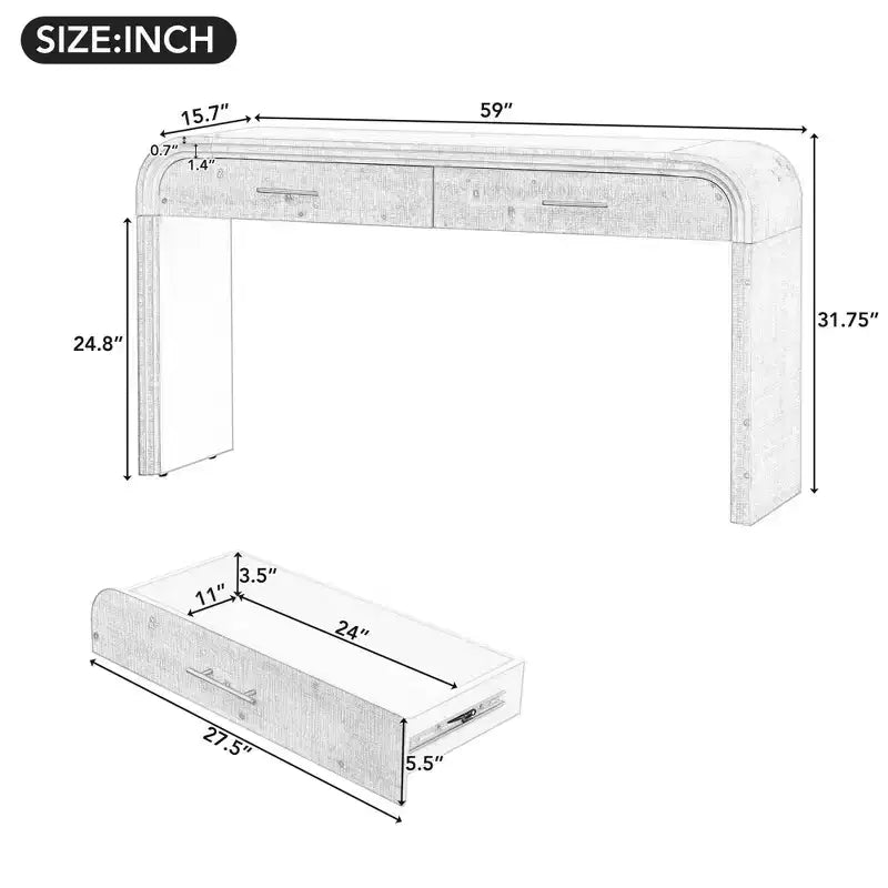 Console Rétro Unique avec Silhouette Ouverte, Deux Tiroirs Supérieurs (Finition Bois Naturel)