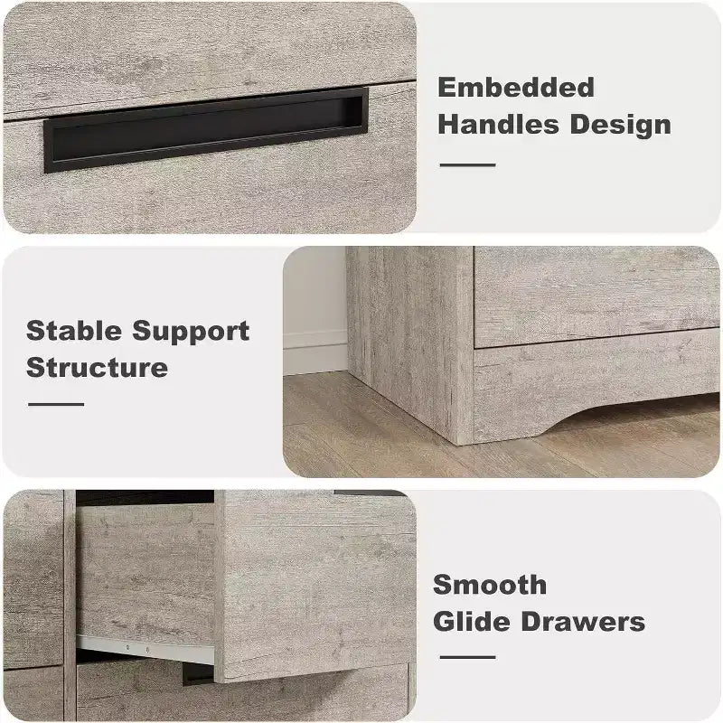 Commode double à 6 tiroirs pour chambre à coucher, commode moderne grise avec poignées encastrées, organisateur de rangement en bois pour salon, chambre d'enfant, couloir ou entrée