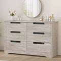Commode double à 6 tiroirs pour chambre à coucher, commode moderne grise avec poignées encastrées, organisateur de rangement en bois pour salon, chambre d'enfant, couloir ou entrée