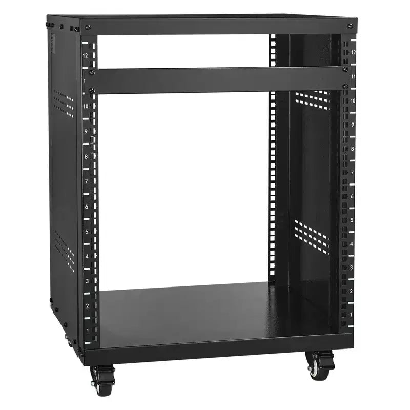VEVOR 12U AV Rack Stand, 500 lbs Capacity, Network Stereo Recording Studio Rack with Lockable Caster Wheels Round &amp; Square Holes, Special Vents