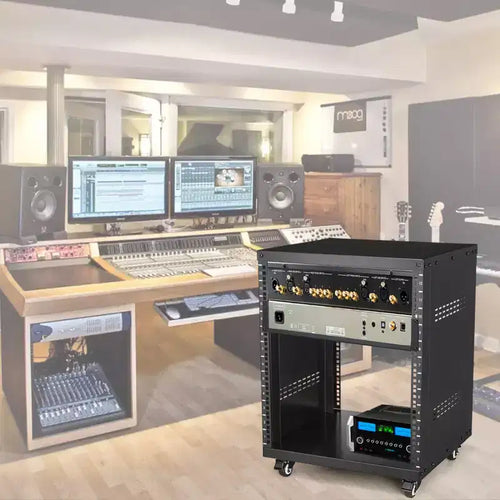 Support de rack audiovisuel 12U, capacité de 227 kg, rack réseau/stéréo/studio d'enregistrement avec roulettes verrouillables Trous ronds et carrés, aérations spéciales