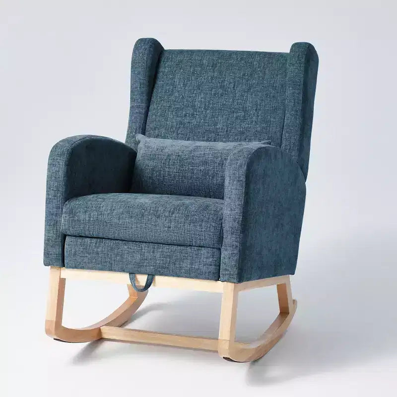 Fauteuil à bascule en chenille avec repose-pieds escamotable, pieds en bois massif, long patin antidérapant, soutien lombaire et poche latérale