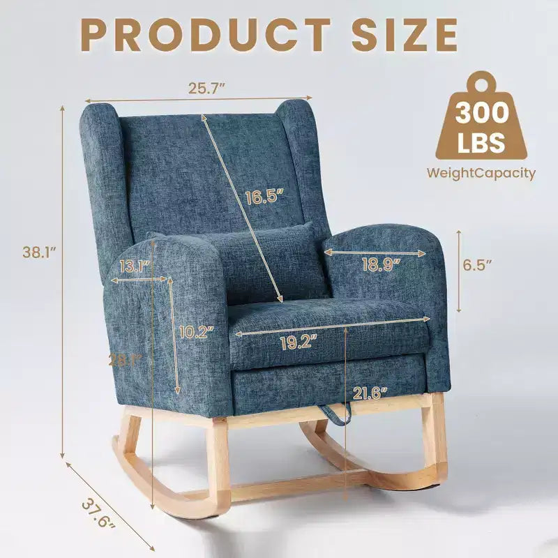 Fauteuil à bascule en chenille avec repose-pieds escamotable, pieds en bois massif, long patin antidérapant, soutien lombaire et poche latérale