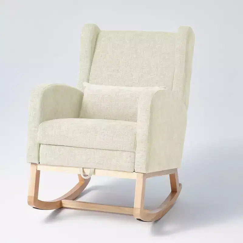 Fauteuil à bascule en chenille avec repose-pieds escamotable, pieds en bois massif, long patin antidérapant, soutien lombaire et poche latérale