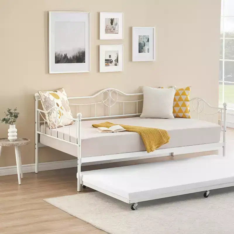 Lit de repos jumeau avec lit gigogne double, lit de repos en métal avec lit gigogne, cadre de lit de repos avec lit gigogne, canapé-lit avec support à lattes en acier pour enfants, adolescents et adultes