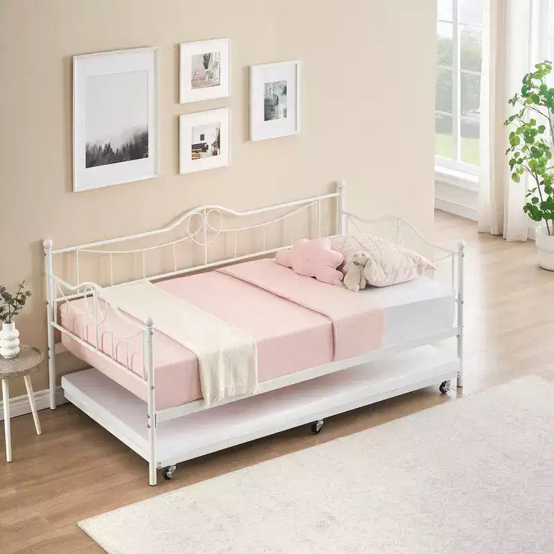 Lit de repos jumeau avec lit gigogne double, lit de repos en métal avec lit gigogne, cadre de lit de repos avec lit gigogne, canapé-lit avec support à lattes en acier pour enfants, adolescents et adultes