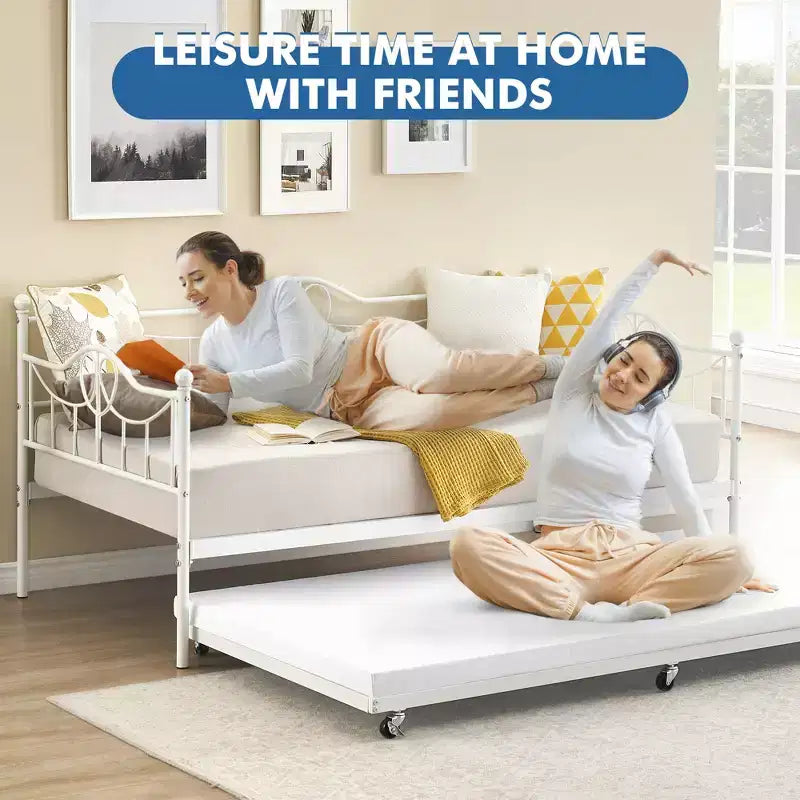 Lit de repos jumeau avec lit gigogne double, lit de repos en métal avec lit gigogne, cadre de lit de repos avec lit gigogne, canapé-lit avec support à lattes en acier pour enfants, adolescents et adultes