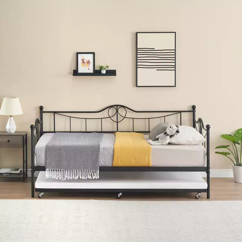 Lit de repos jumeau avec lit gigogne double, lit de repos en métal avec lit gigogne, cadre de lit de repos avec lit gigogne, canapé-lit avec support à lattes en acier pour enfants, adolescents et adultes