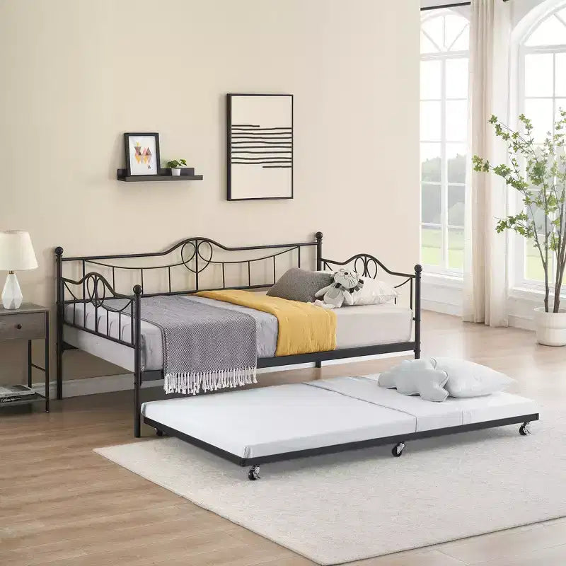 Lit de repos jumeau avec lit gigogne double, lit de repos en métal avec lit gigogne, cadre de lit de repos avec lit gigogne, canapé-lit avec support à lattes en acier pour enfants, adolescents et adultes