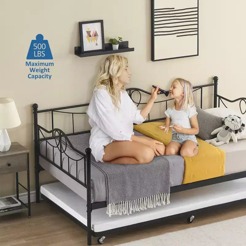 Lit de repos jumeau avec lit gigogne double, lit de repos en métal avec lit gigogne, cadre de lit de repos avec lit gigogne, canapé-lit avec support à lattes en acier pour enfants, adolescents et adultes