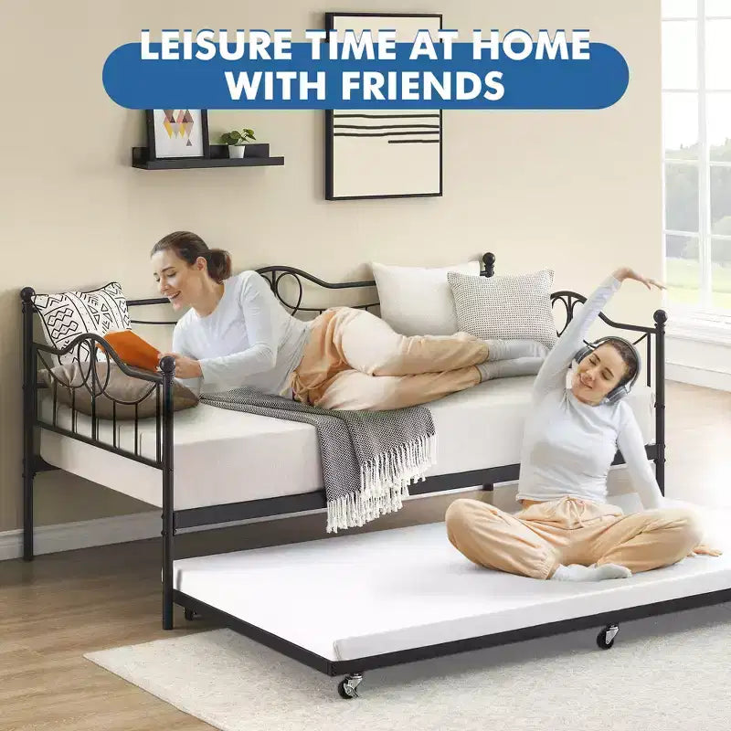 Lit de repos jumeau avec lit gigogne double, lit de repos en métal avec lit gigogne, cadre de lit de repos avec lit gigogne, canapé-lit avec support à lattes en acier pour enfants, adolescents et adultes