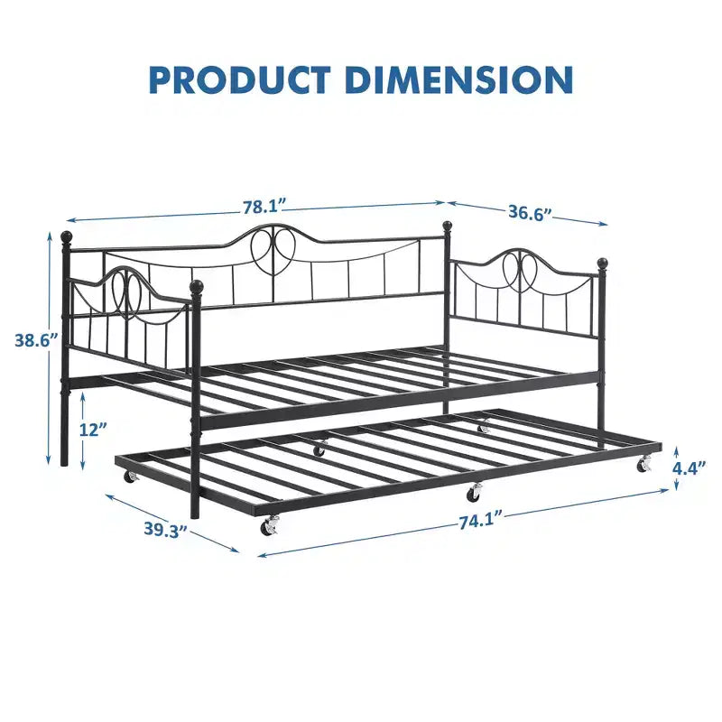 Lit de repos jumeau avec lit gigogne double, lit de repos en métal avec lit gigogne, cadre de lit de repos avec lit gigogne, canapé-lit avec support à lattes en acier pour enfants, adolescents et adultes