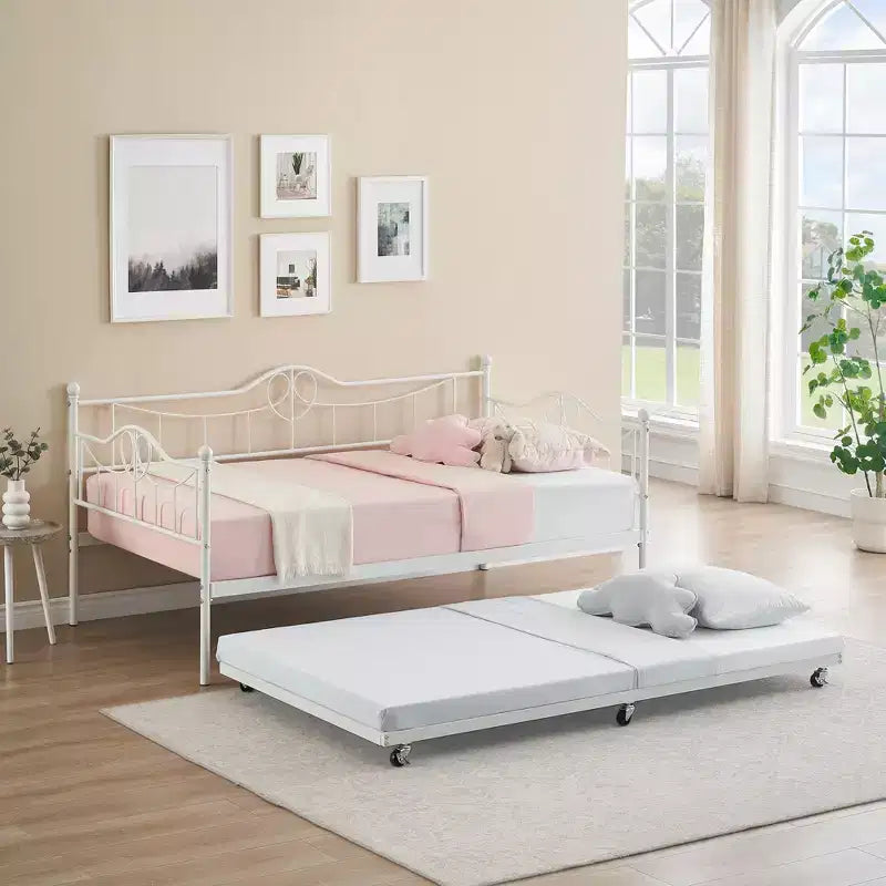 Lit de repos jumeau avec lit gigogne double, lit de repos en métal avec lit gigogne, cadre de lit de repos avec lit gigogne, canapé-lit avec support à lattes en acier pour enfants, adolescents et adultes