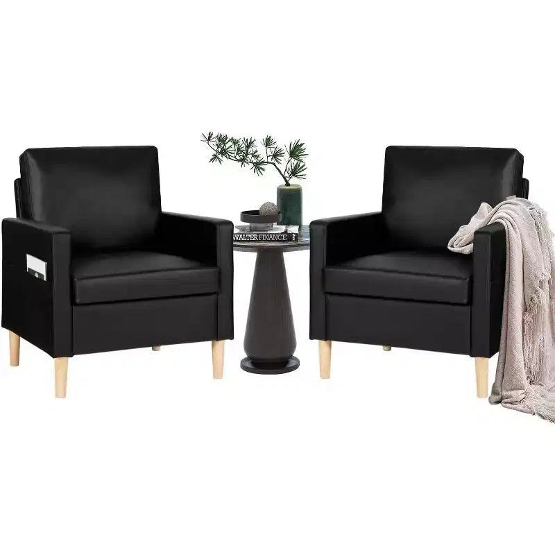 Fauteuil d'appoint en similicuir, fauteuil de lecture rembourré de style moderne du milieu du siècle avec poches