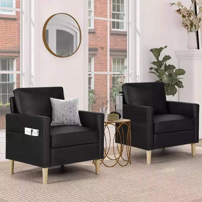 Fauteuil d'appoint en similicuir, fauteuil de lecture rembourré de style moderne du milieu du siècle avec poches