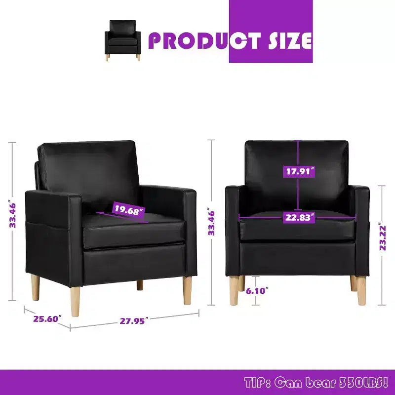 Fauteuil d'appoint en similicuir, fauteuil de lecture rembourré de style moderne du milieu du siècle avec poches