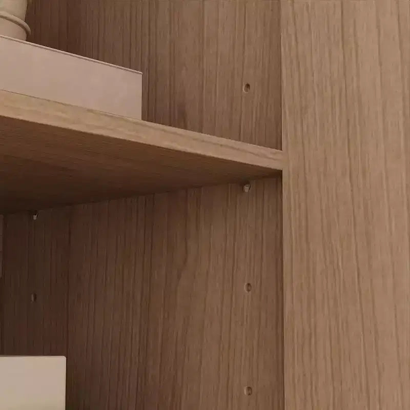 Meuble de rangement cannelé, buffet avec 2 portes, meuble d'appoint de cuisine avec étagères pour salon, entrée, couloir, naturel
