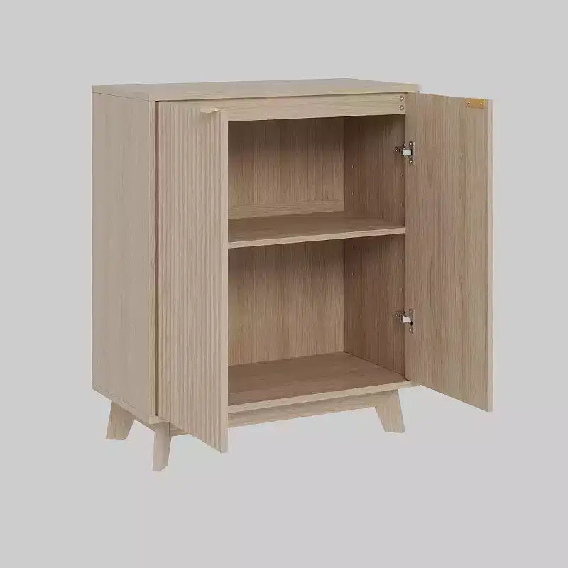 Meuble de rangement cannelé, buffet avec 2 portes, meuble d'appoint de cuisine avec étagères pour salon, entrée, couloir, naturel
