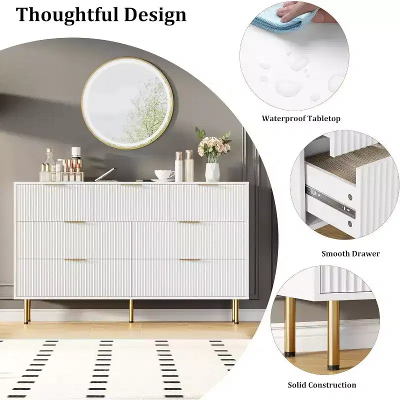 Commode à 7 tiroirs pour chambre à coucher, commode moderne en bois pour placard, avec poignée dorée, meuble de rangement pour chambre à coucher, pour salon, couloir