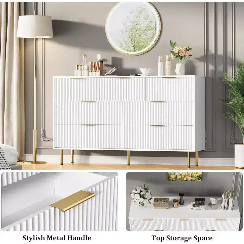 Commode à 7 tiroirs pour chambre à coucher, commode moderne en bois pour placard, avec poignée dorée, meuble de rangement pour chambre à coucher, pour salon, couloir