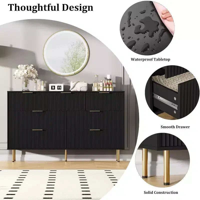 Commode à 7 tiroirs pour chambre à coucher, commode moderne en bois pour placard, avec poignée dorée, meuble de rangement pour chambre à coucher, pour salon, couloir