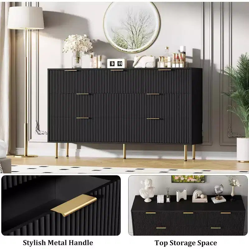 Commode à 7 tiroirs pour chambre à coucher, commode moderne en bois pour placard, avec poignée dorée, meuble de rangement pour chambre à coucher, pour salon, couloir